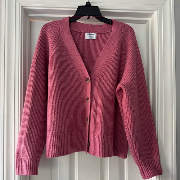 Old Navy Women’s Pink V Neck Shaker Knit Cardigan Size L - Picture 2 of 5